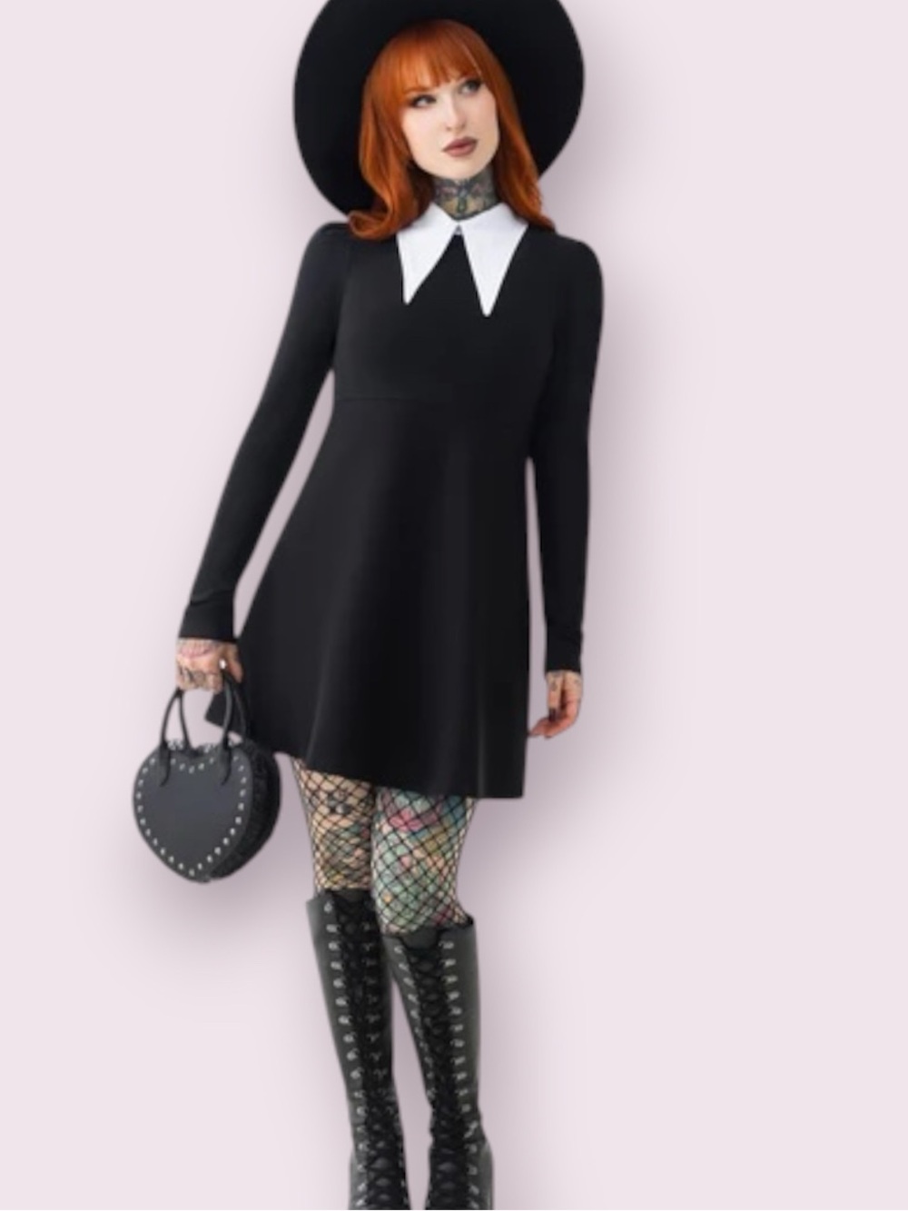 Killstar Cathedral Skater Goth Dress Black White Collar Size XL